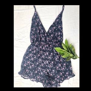 silky navy floral jumpsuit